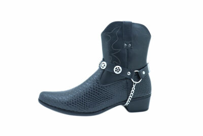 Biker Men Boot Black Color 2 Strap Motorcycle Band Texas Lone Star Adjustable TX