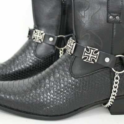 Biker men boot silver metal chain 2 straps weekend cross charms motorcycle rider