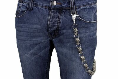 Biker Thick Silver Heavy Metal Long Wallet Chunky Chains KeyChain Skeleton Skull