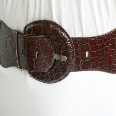 Women hip elastic high waist stretch brown fashion waistband belt xs s m