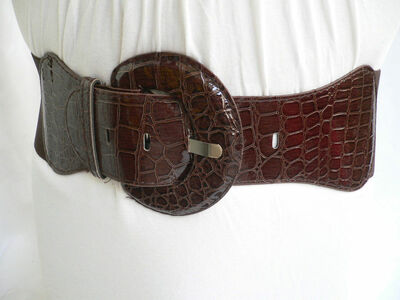 Women HIP ELASTIC HIGH WAIST STRETCH BROWN FASHION WAISTBAND BELT XS S M