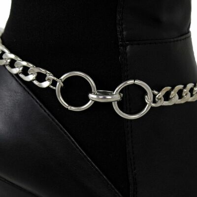Classy women silver metal boot chain western bling shoe bracelet 2 ring charms