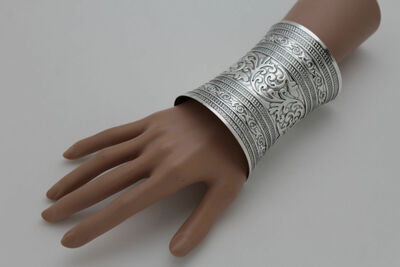 Women Extra Long Silver Metal Cuff Bracelet Fashion Jewelry Wonder Filigree