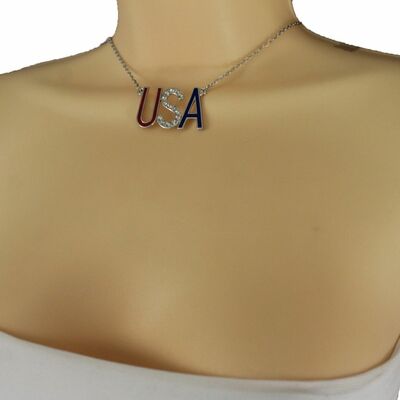 Women silver metal chain fashion necklace usa united states jewelry pendant