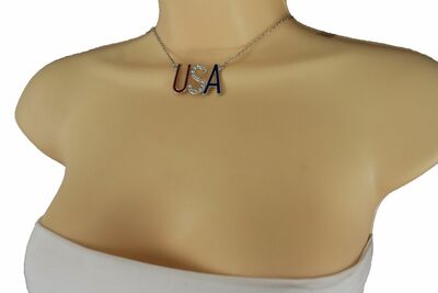 Women Silver Metal Chain Fashion Necklace USA United States Jewelry Pendant