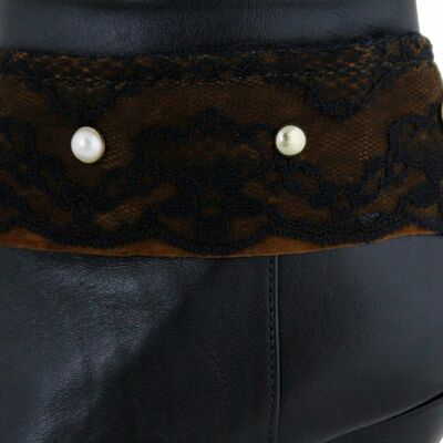 Cute bohemian artsy women boot strap shoe bracelet black flower lace fabric band