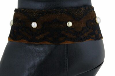 Cute Bohemian Artsy Women Boot Strap Shoe Bracelet Black Flower Lace Fabric Band