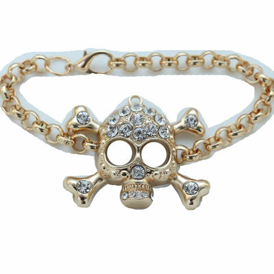 Women fashion bracelet gold metal chain skull charm jewelry cool look