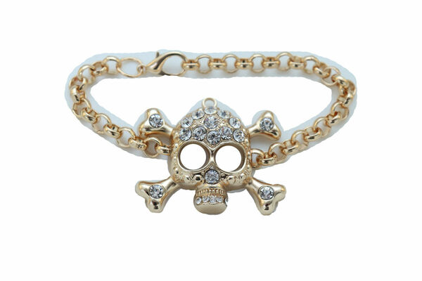 Women Fashion Bracelet Gold Metal Chain Skull Charm Jewelry Cool Look