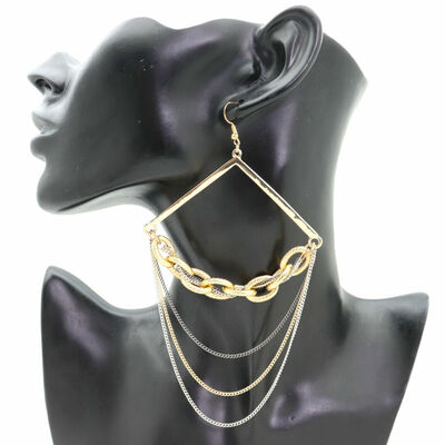 Women fashion earrings gold metal links silver pewter charm dangle drop