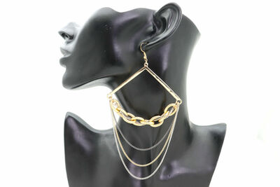 Women Fashion Earrings Gold Metal Links Silver Pewter Charm Dangle Drop