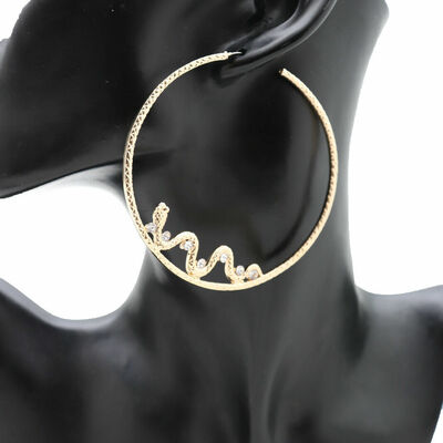 Women gold metal big hoop fashion snake earrings bling cobra hook closer