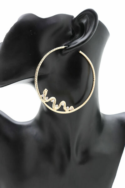 Women Gold Metal Big Hoop Fashion Snake Earrings Bling Cobra Hook Closer