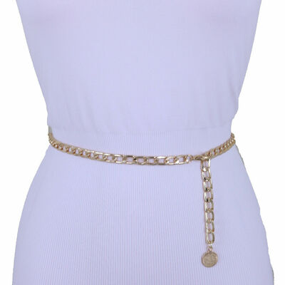 Women gold metal chain bling style fashion waist hip belt coin charm m l xl