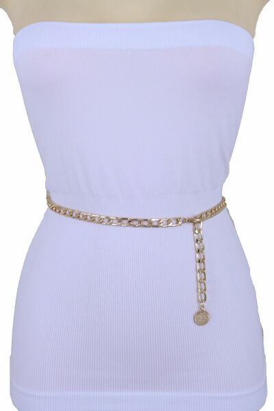 Women Gold Metal Chain Bling Style Fashion Waist Hip Belt Coin Charm M L XL