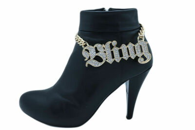 Women Gold Metal Chain Bracelet Western Fashion BLING Shoe Charm Night Club