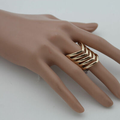 Women gold metal ring fashion jewelry stripes chevron stylish elastic band