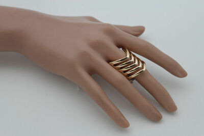 Women Gold Metal Ring Fashion Jewelry Stripes Chevron Stylish Elastic Band