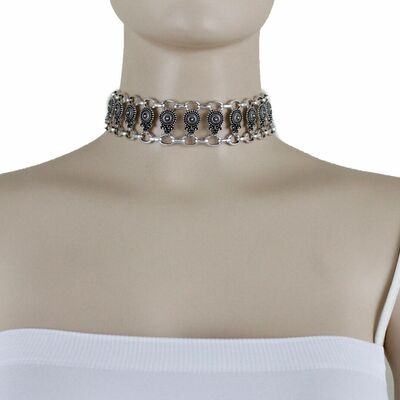 Women vintage silver metal fashion jewelry set choker necklace mayan charms