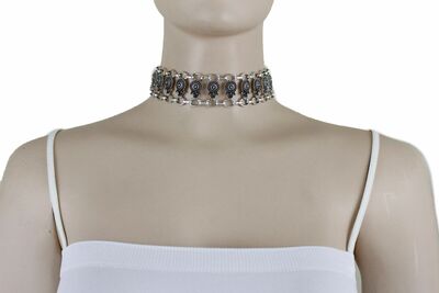 Women Vintage Silver Metal Fashion Jewelry Set Choker Necklace Mayan Charms