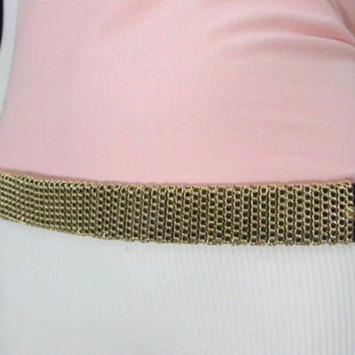 Dress women black elastic fashion belt gold mesh metal chains hip high waist s m
