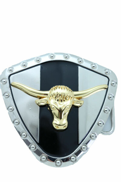 TX Men Silver Metal Cowboy Belt Buckle Texas Lone Horn Cow Gold Bull Casual Look