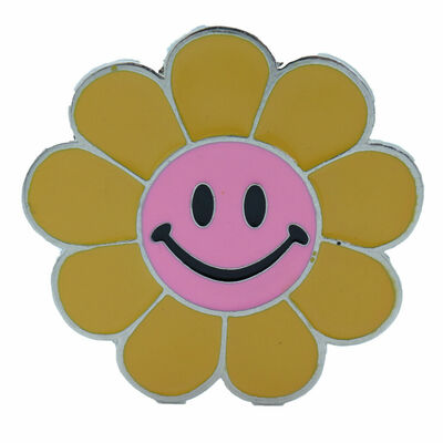 Belt buckle 80s retro fashion yellow flower emoji cartoon