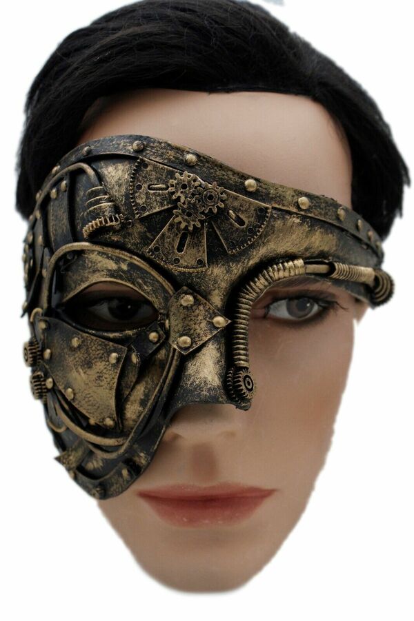 Gold Black Color Halloween Costume Half Face Mask Steampunk Rave Party