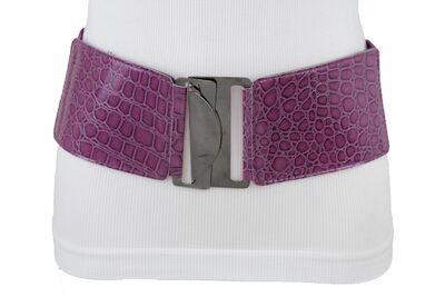 Women Wide Faux Leather Purple Fashion Corset Belt Hip High Waist Size M L