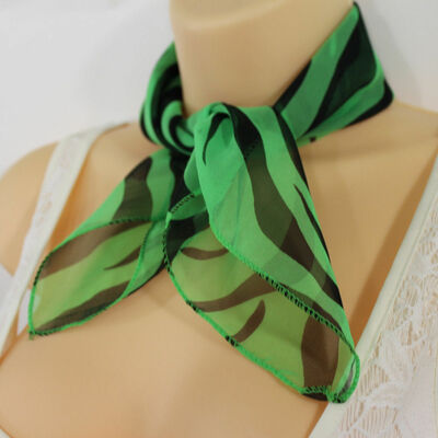 Women fashion green neck scarf fabric black zebra animal print pocket square