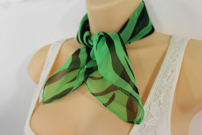 Women Fashion Green Neck Scarf Fabric Black Zebra Animal Print Pocket Square