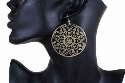 Women Gold Metal Sun Simple Elegant Look Style Day Wear Fashion Earrings