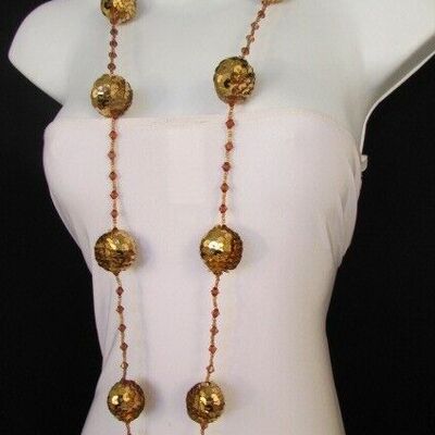 Women extra long strand sequins fashion necklace gold silver black brown