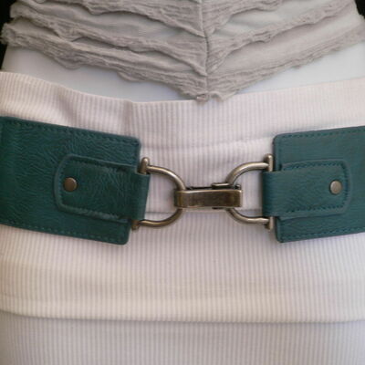Women hip high waist wide elastic blue western fashion belt clips buckle s m