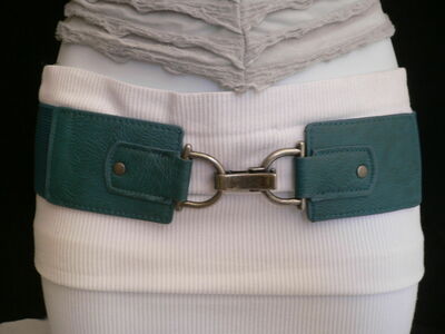 Women HIP HIGH WAIST WIDE ELASTIC BLUE WESTERN FASHION BELT CLIPS BUCKLE S M