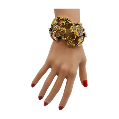 Women Antique Gold Color Metal Fashion Cuff Wrist Bracelet Frog Bling Shiny