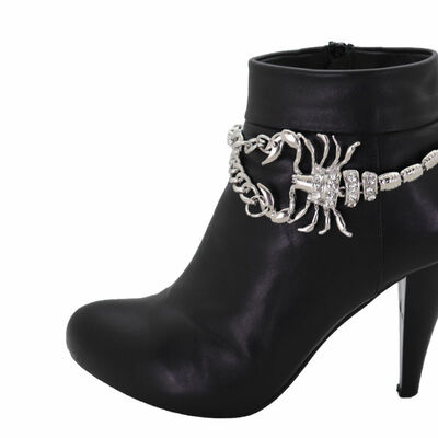 Women silver metal boot chain bracelet anklet shoe scorpion charm party time