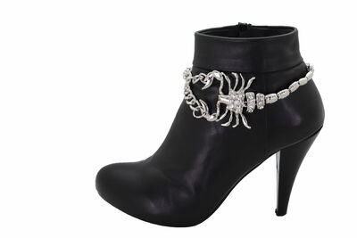 Women Silver Metal Boot Chain Bracelet Anklet Shoe Scorpion Charm Party Time