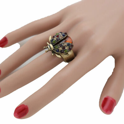Women antique gold fashion ring metal jewelry lady bug cute beetle cute insect