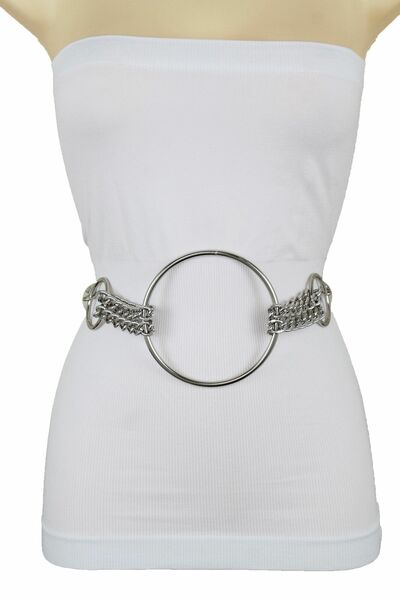 Women Silver Metal Chain Statement Belt Retro Center Ring Buckle Plus XL XXL