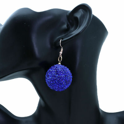 Women blue color earrings hook cool fashion glam jewelry 80's disco ball