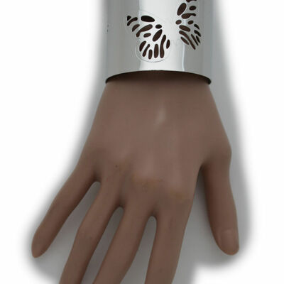 Women basic style silver metal cuff bracelet butterfly wrist jewelry