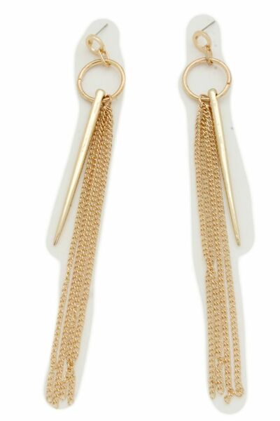 Women Extra Long Gold Metal Chain Fashion Earrings Spike Horn Tassel Fringes