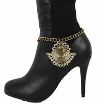 Women Gold Anklet Chain Boot Beige Lace Steam Punk Shoe Clock Charm Bracelet