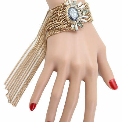 Women gold metal chain long tassel bracelet silver sun beads attractive look