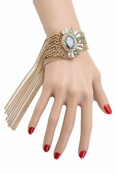 Women Gold Metal Chain Long Tassel Bracelet Silver Sun Beads Attractive Look
