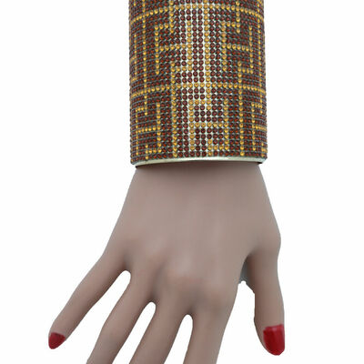 Women long cuff bracelet gold metal brown bling geometric celebrity designer