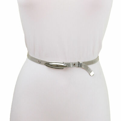 Women silver mesh metal ultra skinny waistband sasy stylish thin belt size m