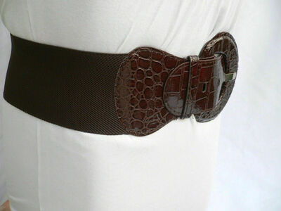 Women Belt Hip High Waist Dark Chocolate Brown Stretch Wide Band Size XS S M