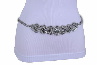 Women Belt Hip High Waist Shiny Silver Color Metal Chain Arrowhead Charm XS S M